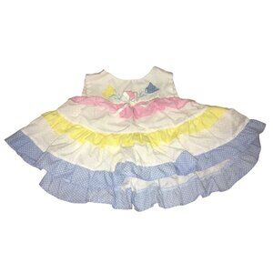 Vintage MayFair Baby Sun Dress Size 14-18lbs - White, Pink, Blue & Yellow